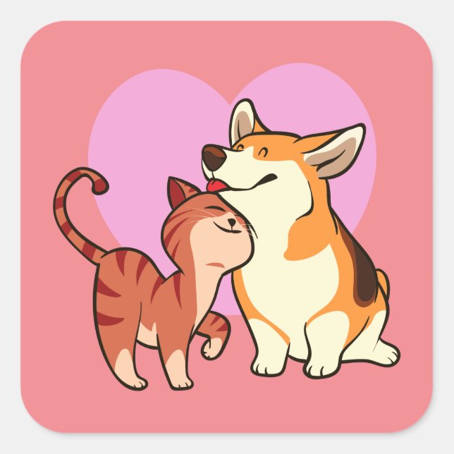 I Love My Pet | Cat and Dog Lover Square Sticker (Front)