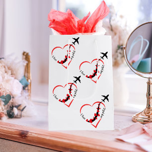 I love My Pilot Romantic Cute Heart and Aeroplane Medium Gift Bag