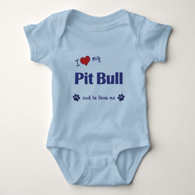 I Love My Pit Bull (Male Dog) Baby Bodysuit (Front)