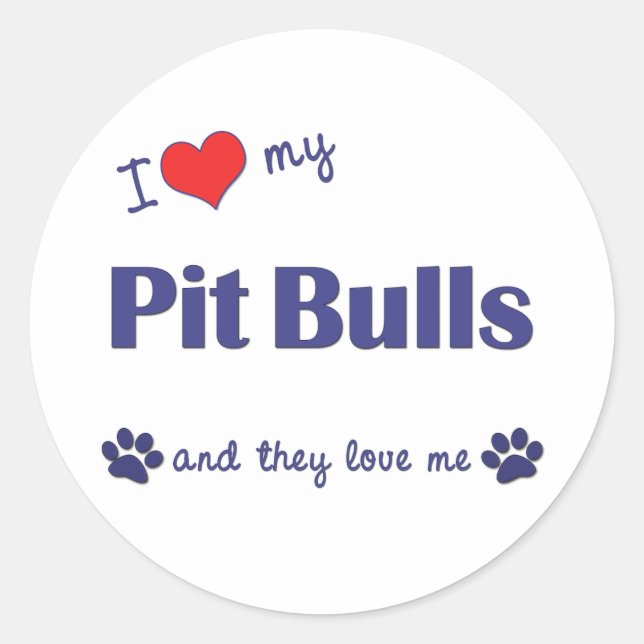 I Love My Pit Bulls (Multiple Dogs) Classic Round Sticker (Front)