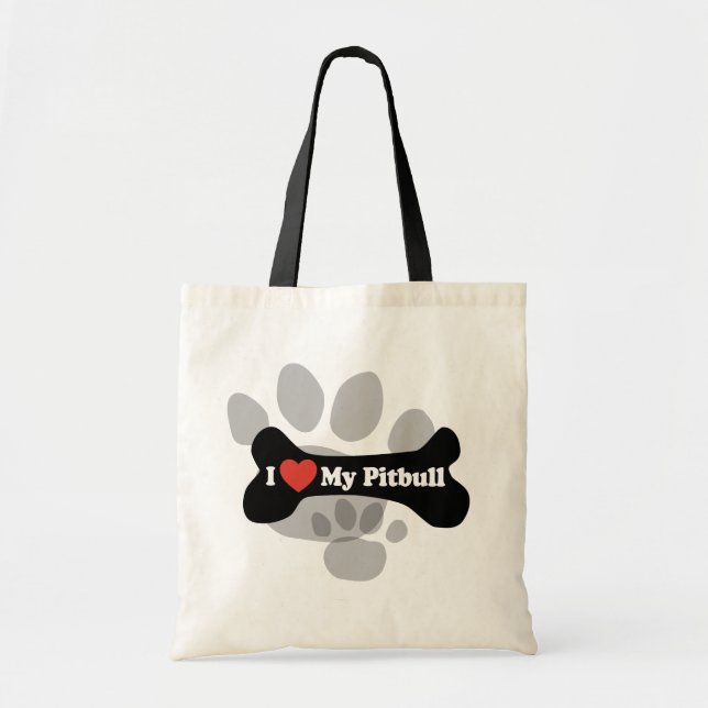 I Love My Pitbull - Dog Bone Tote Bag (Front)