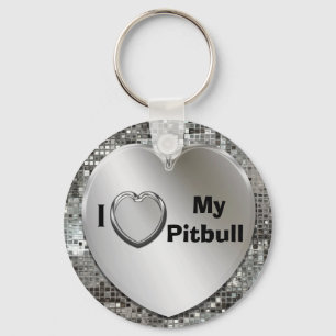I Love My Pitbull Heart Keychain
