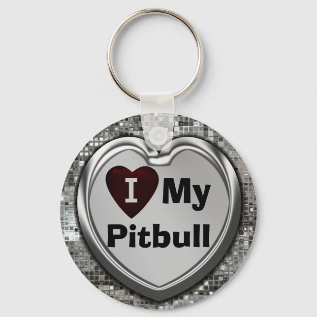 I Love My Pitbull Heart Keychain (Front)