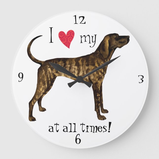 I Love my Plott Hound Large Clock (Front)