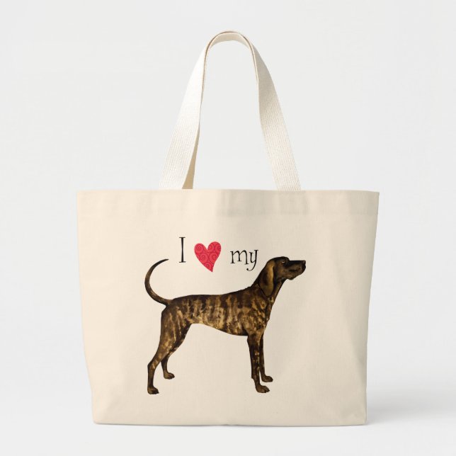 I Love my Plott Hound Large Tote Bag (Front)