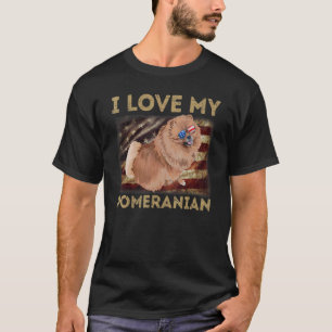 I Love My Pomeranian Dad Mum American Flag T-Shirt
