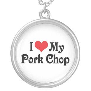 I Love My Pork Chop Silver Plated Necklace