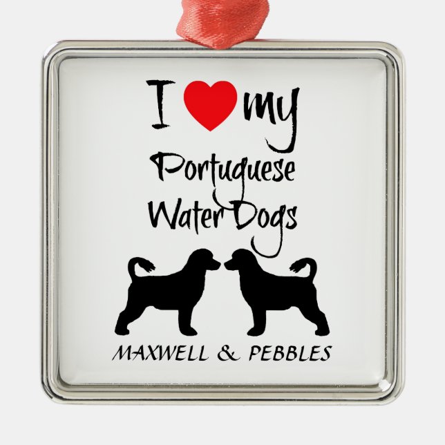 I Love My Portuguese Water Dogs Metal Tree Decoration (Front)