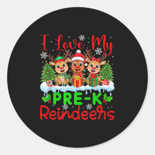 I Love My Pre-k Reindeers Christmas Teacher Studen Classic Round Sticker