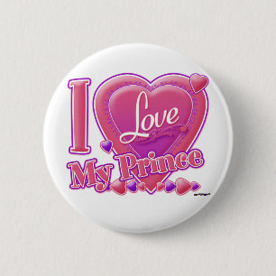 I Love My Prince pink/purple - heart 6 Cm Round Badge