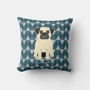 I love my Pug, Blue diamonds pattern Cushion