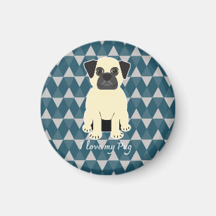 I love my Pug, Blue diamonds pattern Magnet