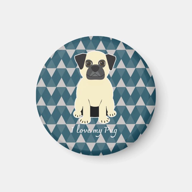 I love my Pug, Blue diamonds pattern Magnet (Front)
