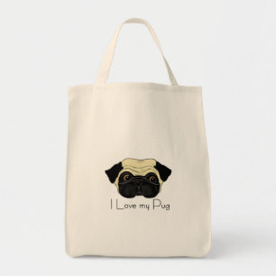 I Love My Pug Cute Pug and Love Quote Tote Bag
