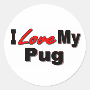 I Love My Pug Dog Gifts and Apparel Classic Round Sticker