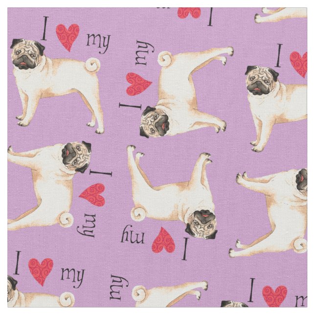 I Love my Pug Fabric (Close Up)