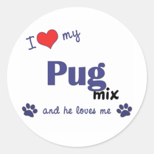I Love My Pug Mix (Male Dog) Classic Round Sticker
