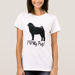 I Love My Pug Paw Print in a Heart T-Shirt