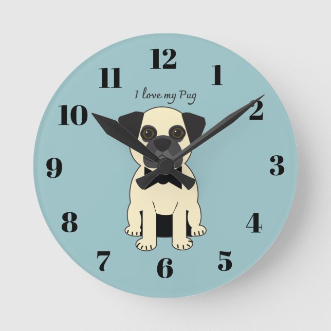 I Love My Pug Round Clock (Front)