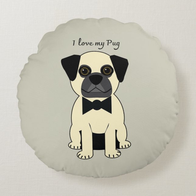 I Love My Pug Round Cushion (Front)