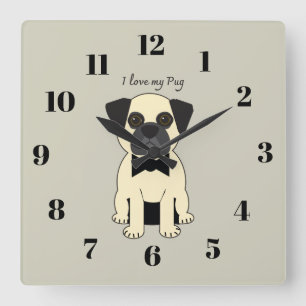 I Love My Pug Square Wall Clock
