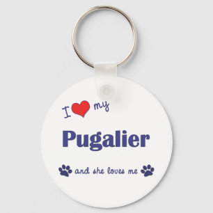 I Love My Pugalier (Female Dog) Key Ring