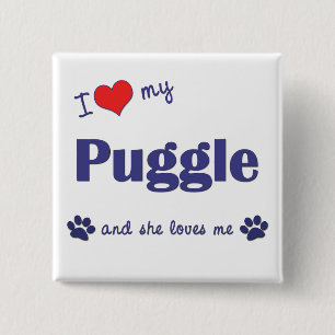 I Love My Puggle (Female Dog) 15 Cm Square Badge