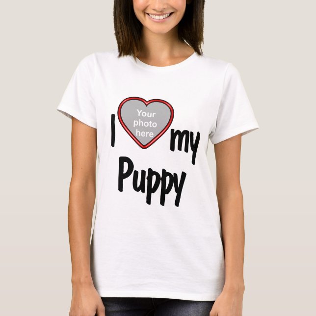 I Love My Puppy Cute Red Heart Dog Owner's  T-Shirt (Front)