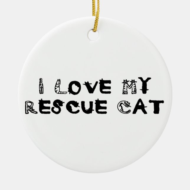 I Love My Rescue Cat Ceramic Tree Decoration (Front)
