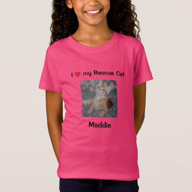 I Love my Rescue Cat | Name and Photo T-Shirt (Front)