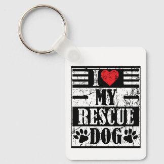 I Love My Rescue Dog Funny Vintage Pet Keychain