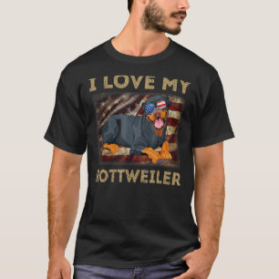 I Love My Rottweiler Dad Mum American Flag Weiner  T-Shirt