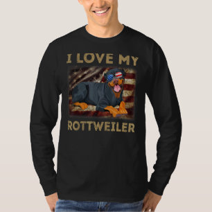 I Love My Rottweiler Dad Mum American Flag Weiner T-Shirt