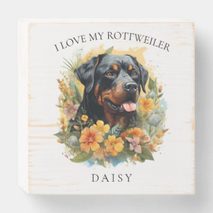 I Love My Rottweiler Floral Dog Portrait Wooden Box Sign