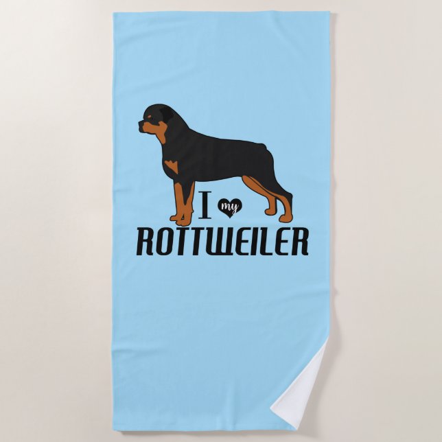 I Love My Rottweiler Rottie Dog Beach Towel (Front)