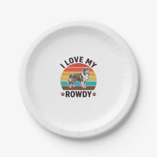 I Love My Rowdy Vintage Collie Dog Design_1 Paper Plate