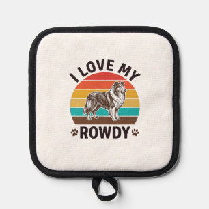 I Love My Rowdy Vintage Collie Dog Design_1 Pot Holder