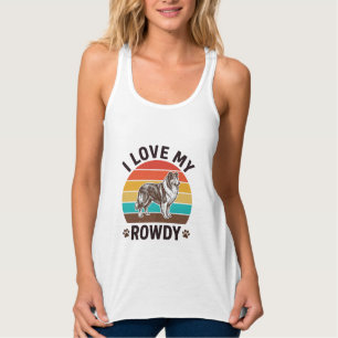 I Love My Rowdy Vintage Collie Dog Design_1 Singlet