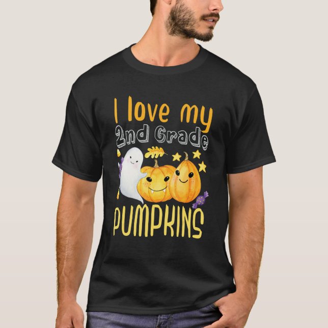 I Love My Second Grade Pumpkins Funny Teacher Hall T-Shirt (Front)