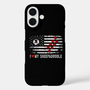 I Love My Sheepadoodle Cute Dog Owner Gift US Flag iPhone 16 Case