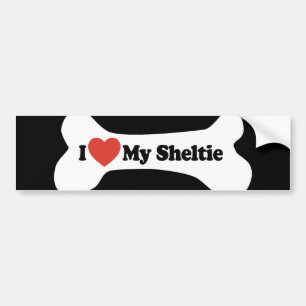 I Love My Sheltie - Dog Bone Bumper Sticker