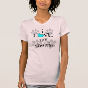 i LOVE my sheltie, paw prints & hearts T-Shirt
