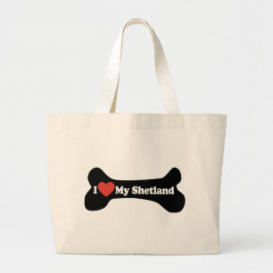 I Love My Shetland - Dog Bone Large Tote Bag