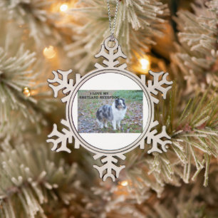 I Love My Shetland Sheepdog Snowflake Pewter Christmas Ornament