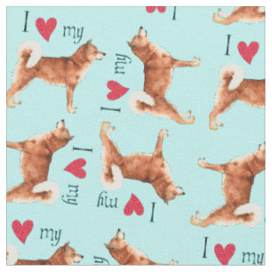 I Love my Shiba Inu Fabric