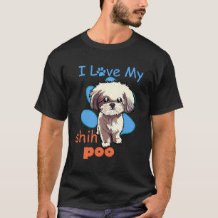 I Love My Shih Poo Shirt Best Dog Lover Paw Print 