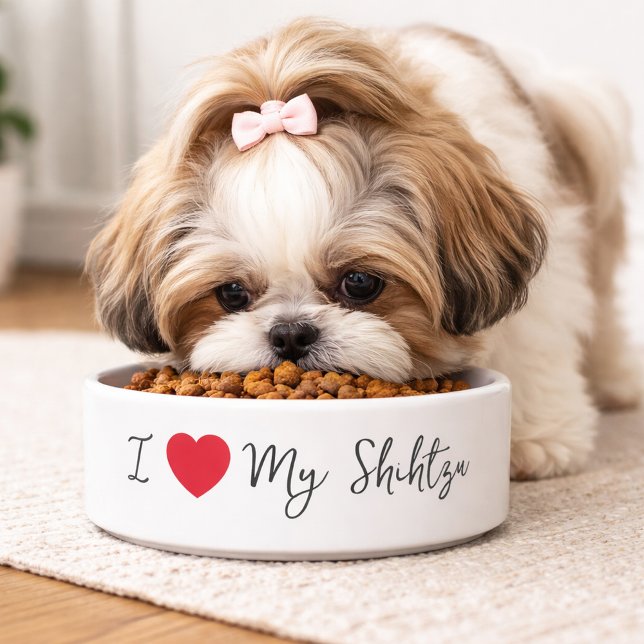 I Love My Shih Tzu Cute Script Dog Lover Pet Feedi Bowl (I love my Shihtzu Pet Bowl)