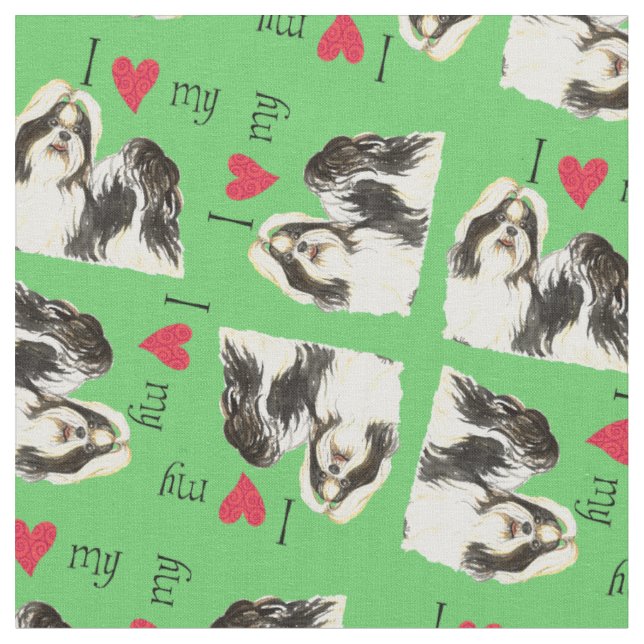I Love my Shih Tzu Fabric (Close Up)