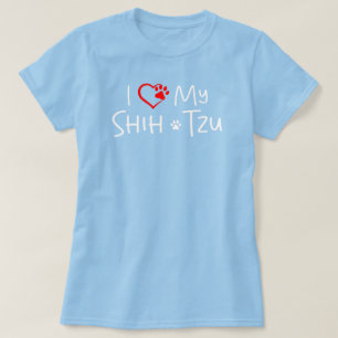 I Love My Shih Tzu Red Heart Paw Baby Blue Dog  T-Shirt