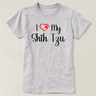 I Love My Shih Tzu Red Heart Paw Dog Lover Design T-Shirt